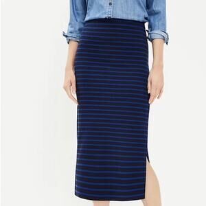 Loft Ottomon Midi Skirt Stretch Ribbed Navy Cobalt Stripes Women’s Size Medium